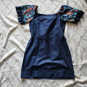 Signature by Robbie Bee Blue Puff Sleeve Sheath Dress | Size 6 | Cocktail Work